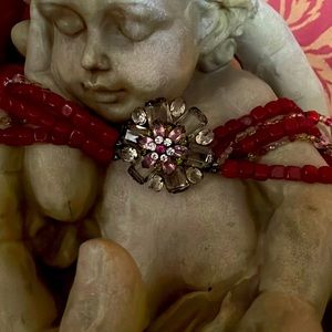 Vintage red and pink beaded choker.